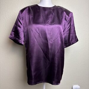Ilyssa Maxx for 3K Top Purple Short Sleeve Pullover Satin Shoulder‎ Pads Size S